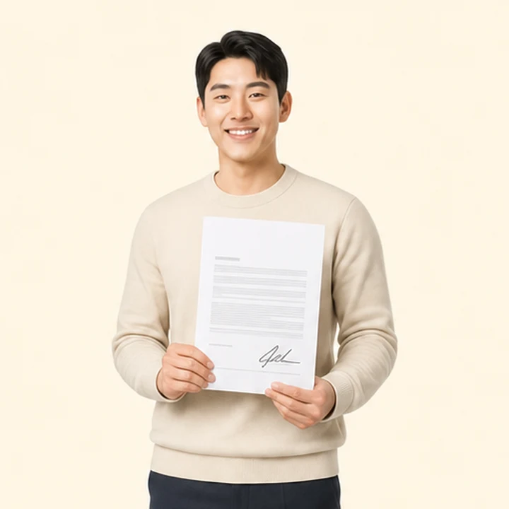 현대 아반떼 저신용장기렌트 서면 견적서를 들고 있는 고객